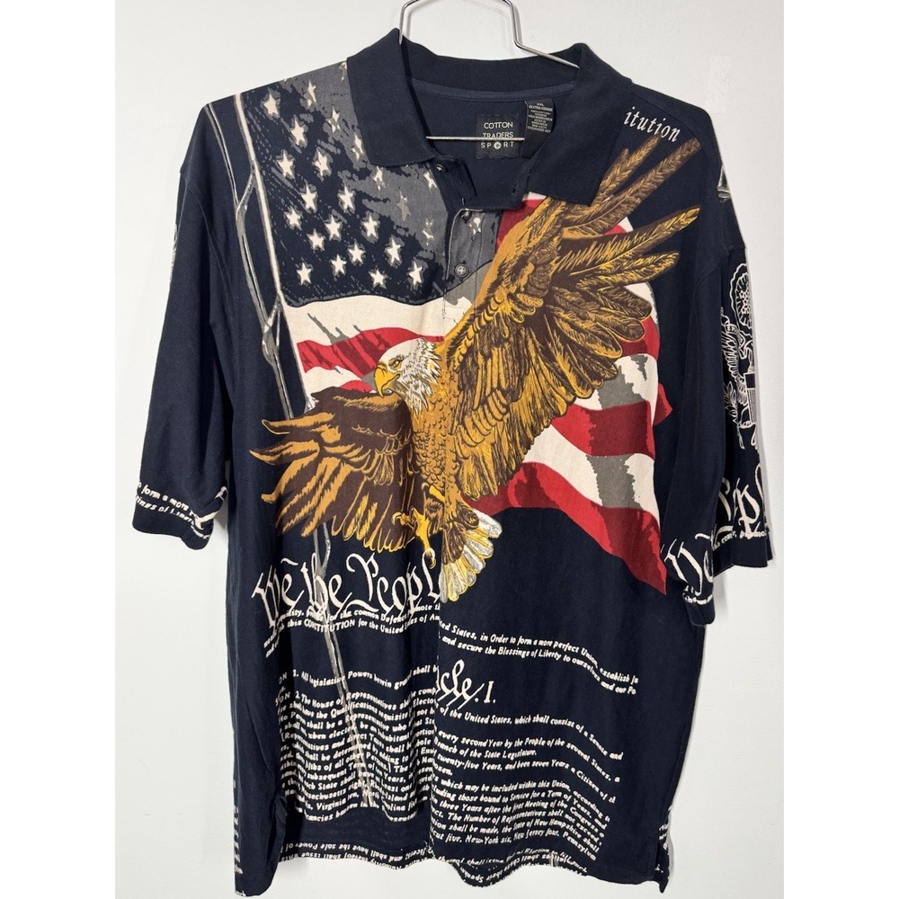 Cotton Traders Sport We The‎ People Patrotic Polo Shirt Bald Eagle Size XXL Flag